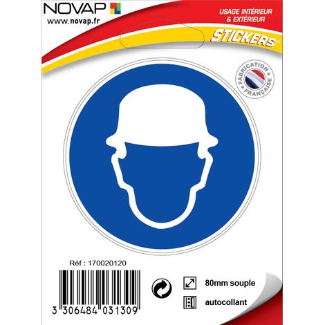 Panneau Obligation de porter un casque - Vinyle adhésif Ø80mm - 4031309