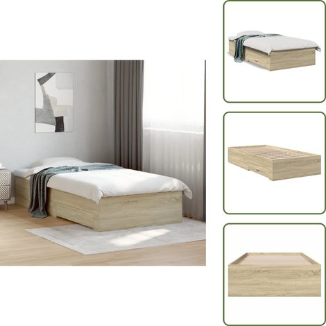 The Living Store Cadre de lit avec tiroirs sans matelas chêne sonoma 75x190 cm - Cadre De Lit - Lit Double - Lit Avec Tiroirs - Meuble Chambre - Design Moderne (1/5)