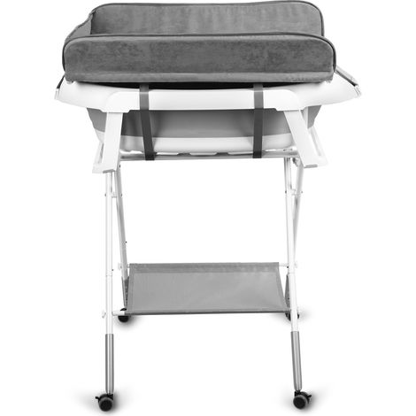 Baignoire pour animaux deux en un avec table de soins, 3 niveaux de hauteur, roulettes pour une mobilité aisée, gris.