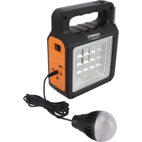 Batterie solaire externe 6000 mAh avec panneau lumineux frontal, 3 ampoules, poignée portable, générateur solaire pour le camping et les voyages (1/5)