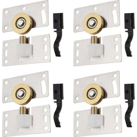 Lot de 4 roulettes de porte coulissante en acier inoxydable pour armoires, armoires, fenêtres, quincaillerie de meubles (1/4)