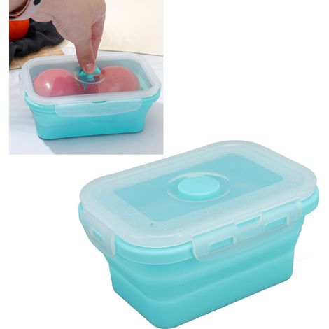 Faltbare und tragbare Silikon-Lunchbox, mikrowellengeeignet, hitzebeständig, umweltfreundliche Bento-Box für den Außenbereich, 350 ml, blau. (1/5)