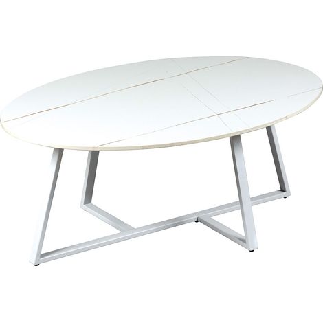 VIKASH - Table Basse Plateau en Céramique Effet Marbre Blanc Piétement Métal Blanc