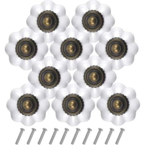 10PCS Bronze Vintage Boutons de Tiroir, 30MM Blanc Tiroir de Porte Poignée, Rond Bouton de Meubles, Boutons de Porte Chambre d'enfant, Poignées de Meuble pour Placard Armoire Cuisine (1/4)