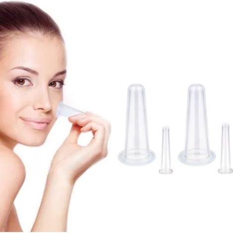 4 Ventouses de Massage Visage en Silicone Souple, Kit Thérapie par Ventouses à Domicile pour Soins du Visage Adulte (1/5)