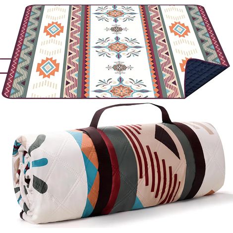 Couverture de pique-nique bohème, 200 x 200 cm, anti-sable, lavable et portable, idéale pour la plage, les barbecues, les pique-niques, la randonnée et le camping. (1/5)
