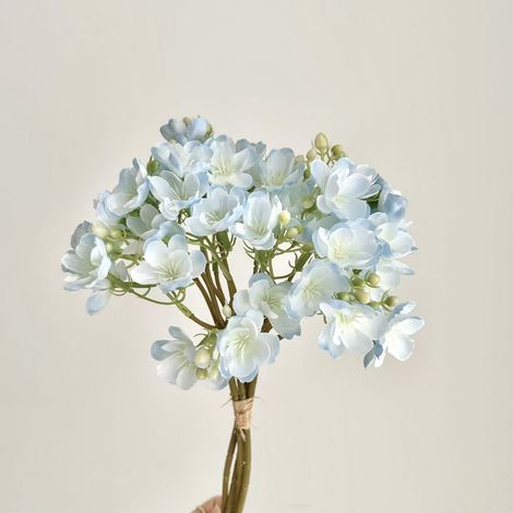 Bracelet floral en forme de fleurs de jasmin artificielles – Bouquet de mariée bleu élégant pour accessoires photo, décoration intérieure ou cérémonie – 1 bouquet (4 branches)