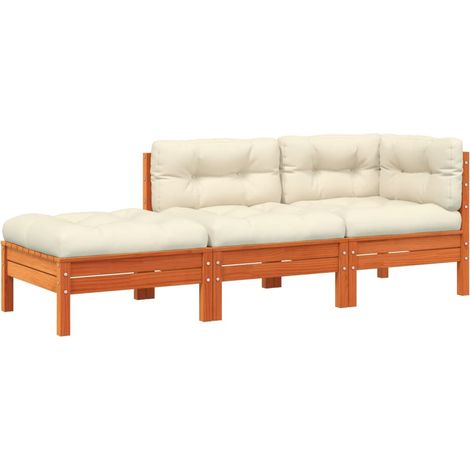 vidaXL Garden Sofa with Cushions and Footstool 3-Seater