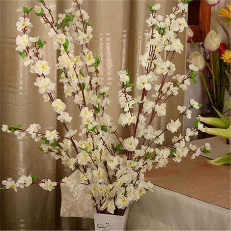 Lot de 10 branches artificielles de fleurs de cerisier, bouquet de fleurs de 65 cm en soie de printemps de pêche, arrangement de fausses tiges de fleurs pour décoration de maison de mariage (blanc) (1/5)