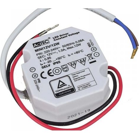 Mini Alimentatore Trasformatore Impermeabile IP67 12V 12W 1A Per Striscia Led 49X47X24mm (1/3)