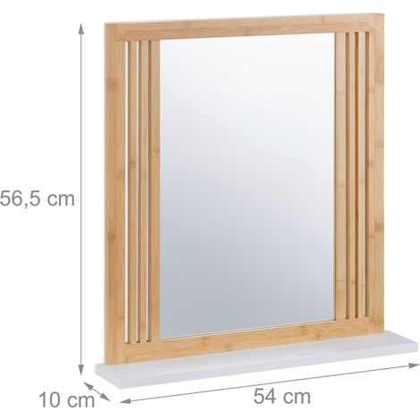 Miroir mural rectangulaire avec tablette pratique salle de bain 80 x 60 cm en bambou naturel (1/4)