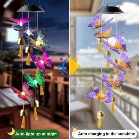 Lumières colorées Carillon Vent Papillon,extérieures avec des Cloches LED veilleuse Solaire décorative,pour décorer des Cours (M) (1/4)