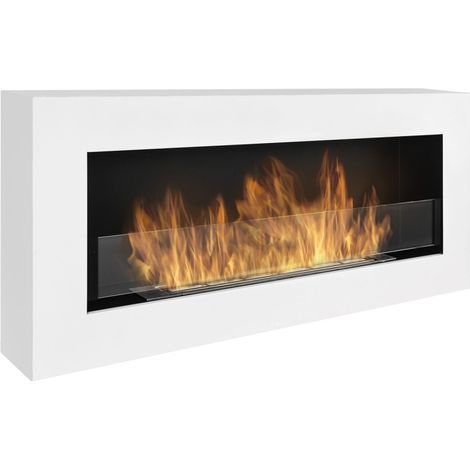 Biocamino da parete BOX 90×40 cm bianco strutturato, bruciatore TÜV 0,75 L