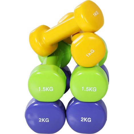 Set de mancuernas cortas con maletín 4 pares 0,5 a 2 kg plástico y hierro (1/4)