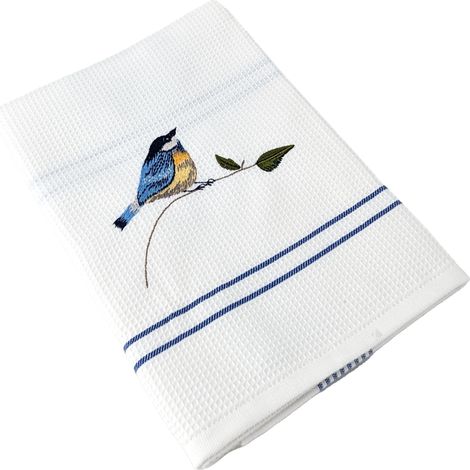 Torchon nid d'abeille WAFFLE brodé Oiseaux (1/5)