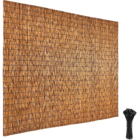 Mophorn Cañizo de ocultación y decoración para jardín, 1,8 x 5 m, valla natural de brezo y mimbre, paquete de 1 pieza con kit de bridas de plástico, ideal para privacidad en terraza, patio y balcón (1/5)