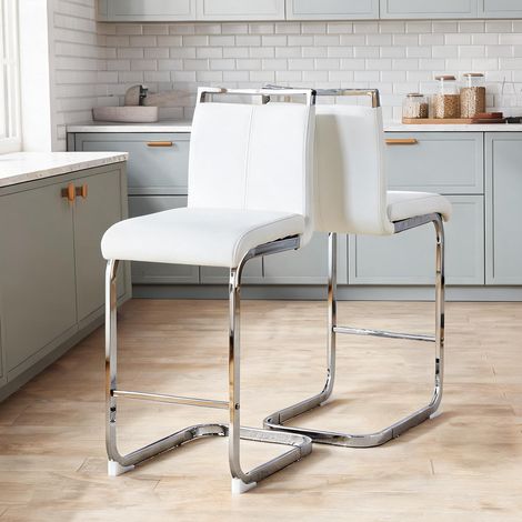 Lot de 2 tabourets de bar blancs et argentés en PU (1/5)