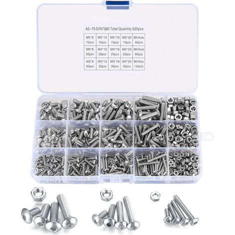 Vis À Tête Ronde - Vis À Six Pans Creux M3 M4 M5 En Acier Inoxydable 304 - Assortiment De Vis Et Écrous Pour Assemblage Mécanique - 520 Pièces