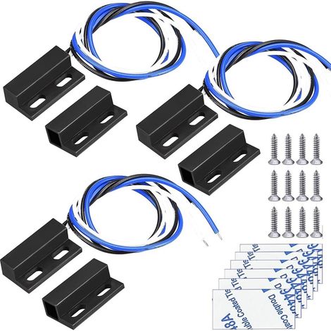 3 Sets schwarzer NO/NC-Magnetschalter-Verdrahtungssätze für verdeckte Fenster-Reed-Schalter zum Austausch in Zutrittskontroll- und Alarmsystemen (1/5)