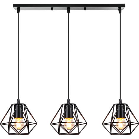Industrial Pendant Light Black Metal Hanging Lamp for Farmhouse Kitchen Dining Room 3 Lights (1/5)