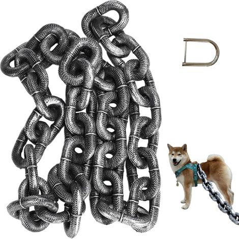 Correa de cadena artificial de 200 cm (79 pulgadas) de largo para perros pequeños con anilla en D, fabricada en plástico de color plateado. (1/5)