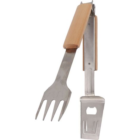 Pince à griller, spatule, fourchette et pince à épiler robuste en acier inoxydable. Pince multifonctionnelle à long manche, idéale pour les buffets et le camping. (1/5)