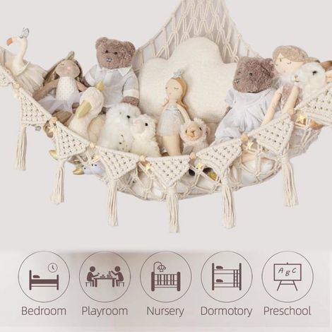 Hamac de rangement pour jouets et peluches, filet pratique et spacieux pour chambre d'enfant, dimensions 120 cm x 100 cm (1/5)