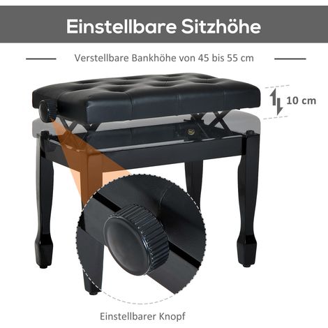 Tabouret de piano HOMCOM ajustable en hauteur, assise en cuir synthétique noir, pour piano numérique et clavier, dimensions 64x35x45-55 cm (1/4)