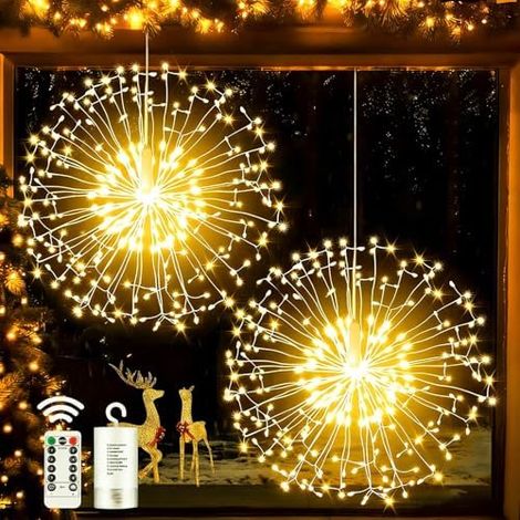 Joycome Lumières Décoratives de Feux d'Artifice 2 Pack 198 LED Guirlande Lumineuse de Noël, 8 Modes IP67 étanche Guirlande Lumineuse Fil de Cuivre à Télécommande pour Intérieure Extérieure Décoration, (1/5)