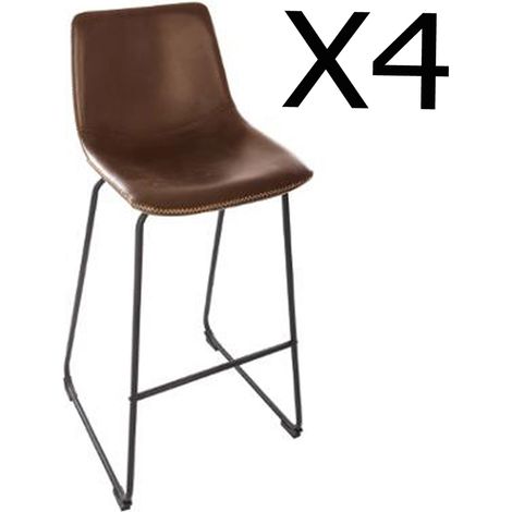 Lot de 4 tabourets en métal coloris marron - Dim : 40.5 x 34.5 x 101.5 cm -PEGANE (1/3)