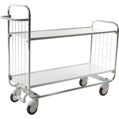 Kongamek Bordwagen verzinkt mit 2 laminierten Böden 1195x470mm und vergitterten Stirnwänden und Bremse (1/5)