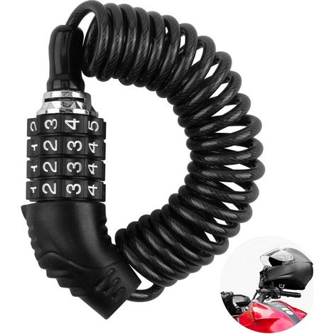 Candado de cable flexible de 150 cm con código de 4 dígitos para bicicleta, patinete y casco. (1/5)