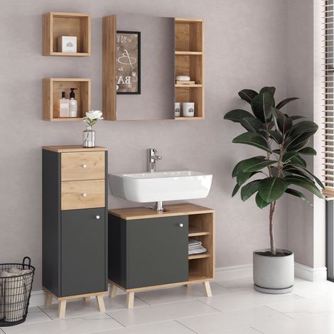 Set mobili bagno Senyo, Antracite, 4 parti, Vicco