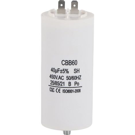 Condensateur de démarrage moteur CBB60, 450 V CA, 40 µF, isolé et durable, pour lave-linge et pompes à eau, film polypropylène, rond, lot de 1 (1/5)