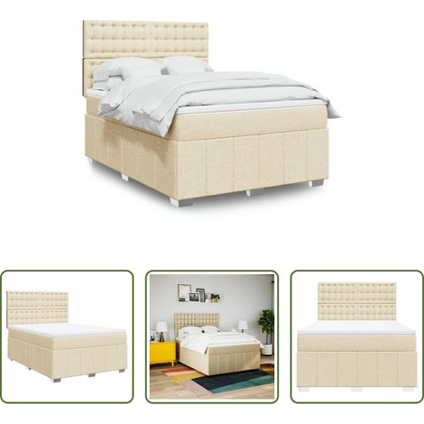 vidaXL Taschenfederkern - Boxspringbett mit Matratze Creme 140x200 cm Stoff (1/5)