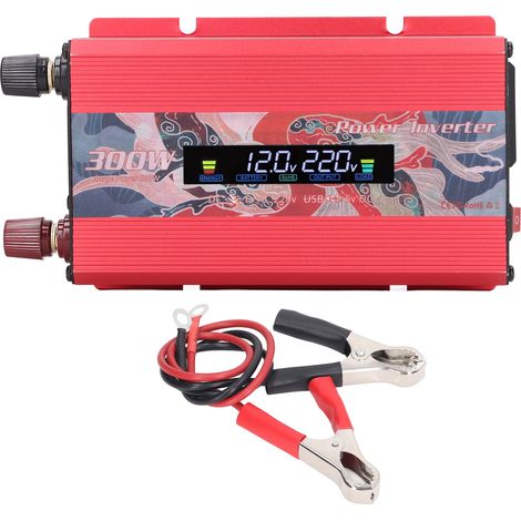 Onduleur solaire 300W convertisseur 12V DC vers 220V AC sinusoïdal, affichage LCD USB 2.0A pour charge, rouge