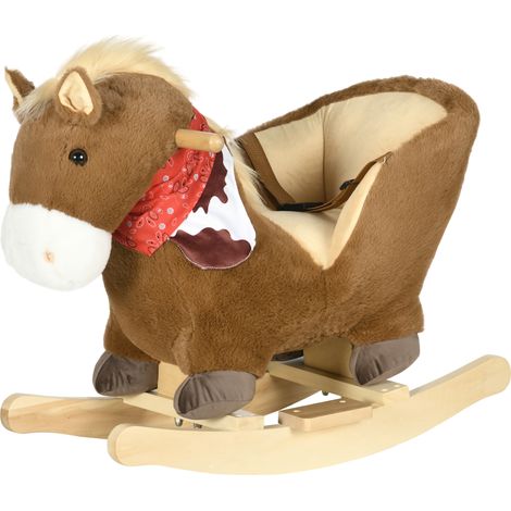 Cheval à bascule pour enfants de 18 à 36 mois avec sons réalistes, 60x33x50 cm, marron et couleur bois (1/5)