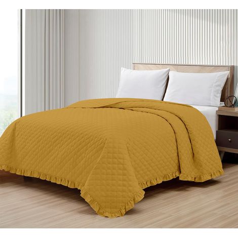 Copriletto Trapuntato Con Frill Matrimoniale Trapuntino Tinta Unita Due Piazze Con Balze Coperta Leggera Primavera Estate Trapunta Coperta Leggera Con Balza Applicata Gold - Matrimoniale