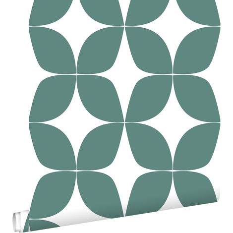 papier peint motif graphique vert de la mer grisé et blanc  - ESTAhome (1/5)