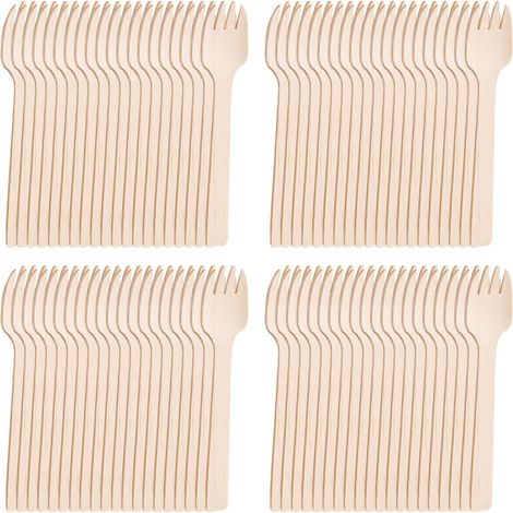 Fourchettes à Gâteaux,Lot de 200 Fourchettes Jetables en Bois, Couverts en Bois, Fourchettes à Gâteau Jetables, Fourchettes à Couverts de Fête en Bois, pour Camping, Voyage et Barbecue (1/5)