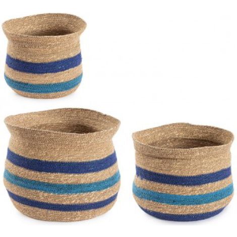 set 3 Cesta Ylenia tonda Anfora naturale blu da esterno