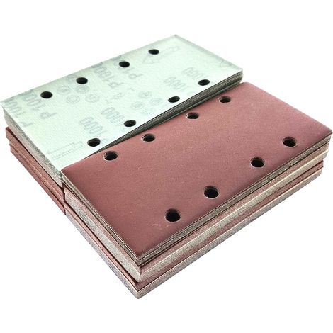 100pièces 93x185mm Papier Abrasif Rectangulaire Grain1000 Disques abrasifs Hook and Loop à 8Trous Papier de Verre pour Ponceuse Rectangulaire (1/5)