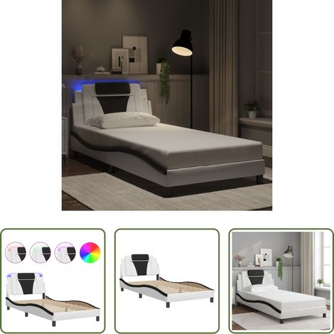 LED-Leuchten - Bettgestell "Viana" mit LED ohne Matratze Weiß und Schwarz 100x200 cm (1/5)