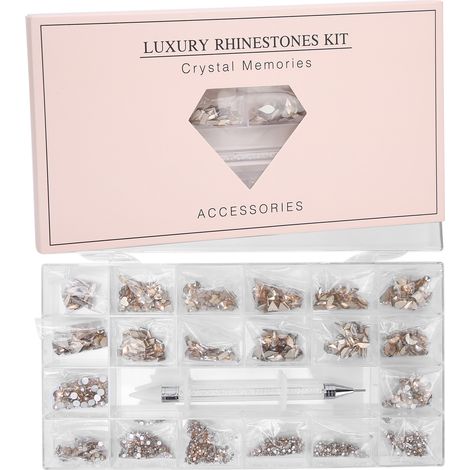 Kit de 600+2500 perles verre strass plat pour ongles, stylo à doter et pinceau de pose, décoration nail art maison salon (1/5)