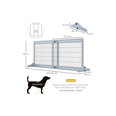 Barrière de protection pour chien en bois, barrière de porte extensible avec repose-pied, barrière pour chien autoportante, gris, 104-183 cm, 36 cm de haut (1/5)