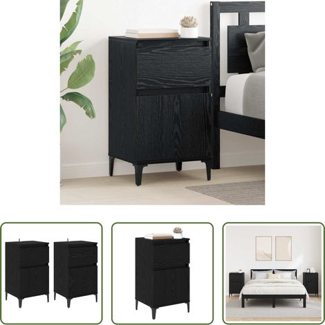 vidaXL Tiroir - Cabinet de chevet avec tiroir 2 pcs Chêne noir 40 x 35 x 70 cm (1/5)