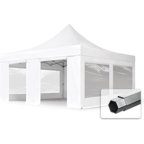 5x5m gazebo pieghevole PVC 850 ignifugo con laterali (finestre panoramiche), PROFESSIONAL 50mm alluminio, bianco (1/5)