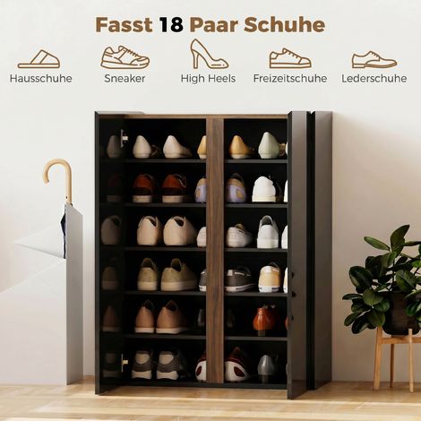 Armoire à chaussures avec ouverture silencieuse sécurisée, 6 niveaux, design sans poignée, noir brillant (1/5)