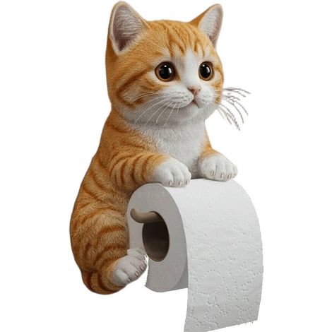 Porte-rouleau de papier essuie-tout - Porte-rouleau de litière décoratif 3D pour chat - Accessoire pour salle de bain et cuisine - orange (1/5)