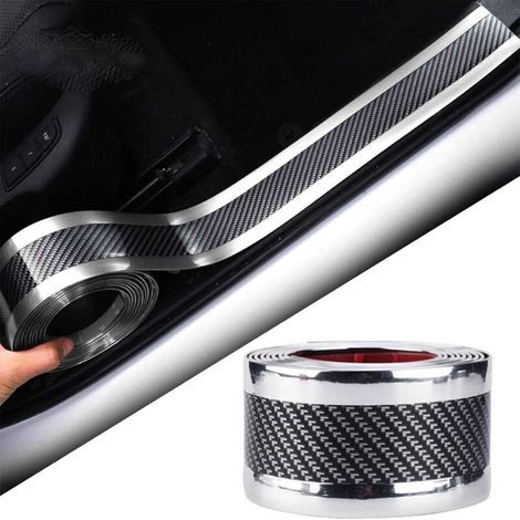 Carbon Fiber Car Door Sill Sticker, Scratch Resistant, Shockproof Rubber Strip, with Abrasion and Scratch Resistance and Strong Adhesive (2.5M 5CM) (1/5)